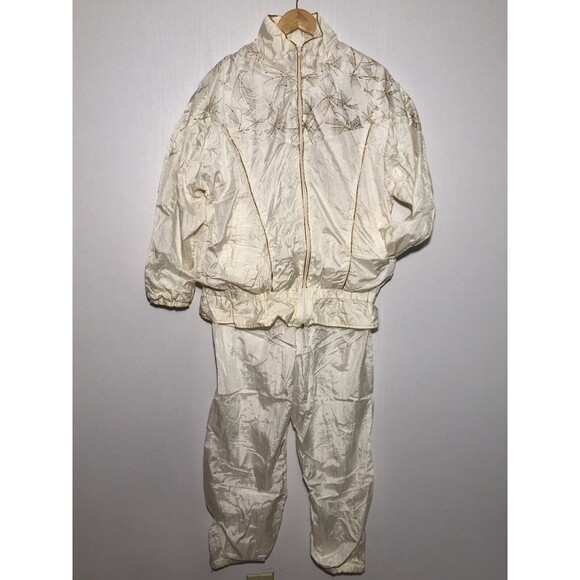 Active Exchange Tracksuit Womens Medium White Gold Pants Jacket Set 80s 90s - Picture 1 of 13